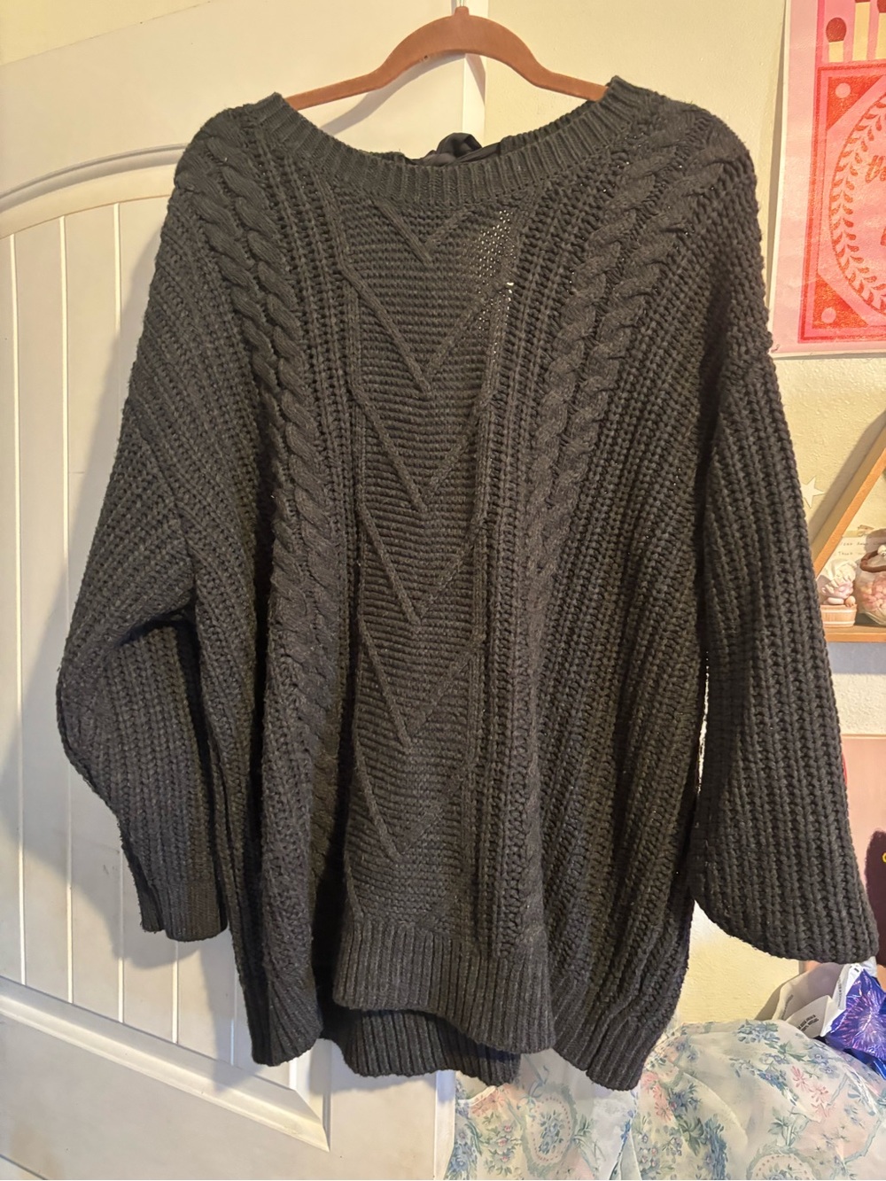 torrid Charcoal Cable Knit Scoop-Neck Sweater